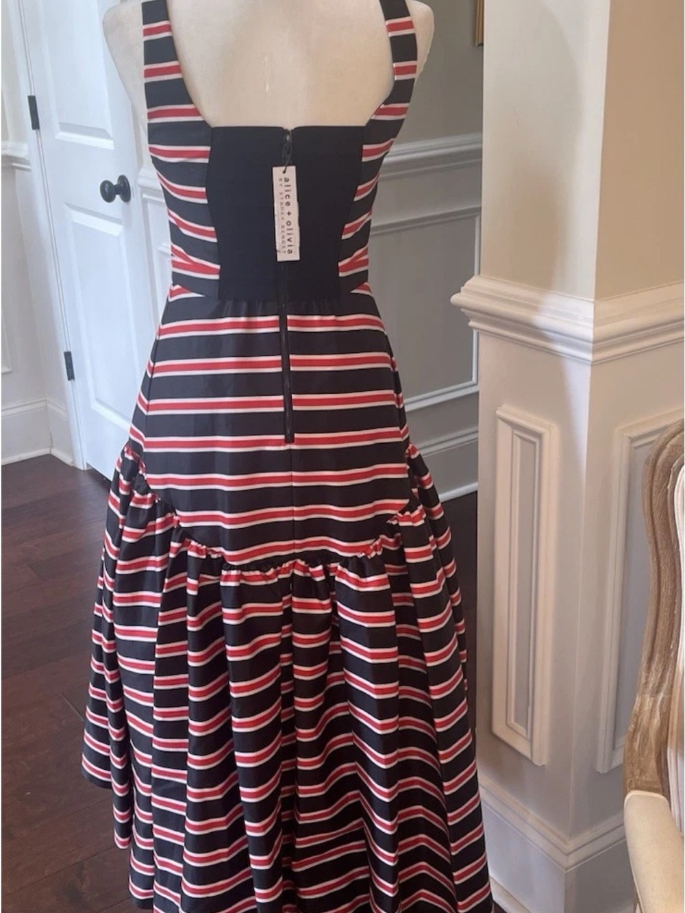 ALICE & OLIVIA DIANA TEAKWOOD STRIPE STRUCTURED MIDI DRESS NWT $660 Sz 4 - Picture 14 of 15